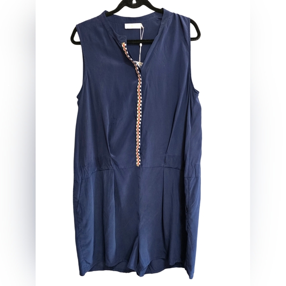 NWT Tory Burch Marguerite Blue Sleeveless Silk Designer Resort Romper Size XL - Picture 7 of 11
